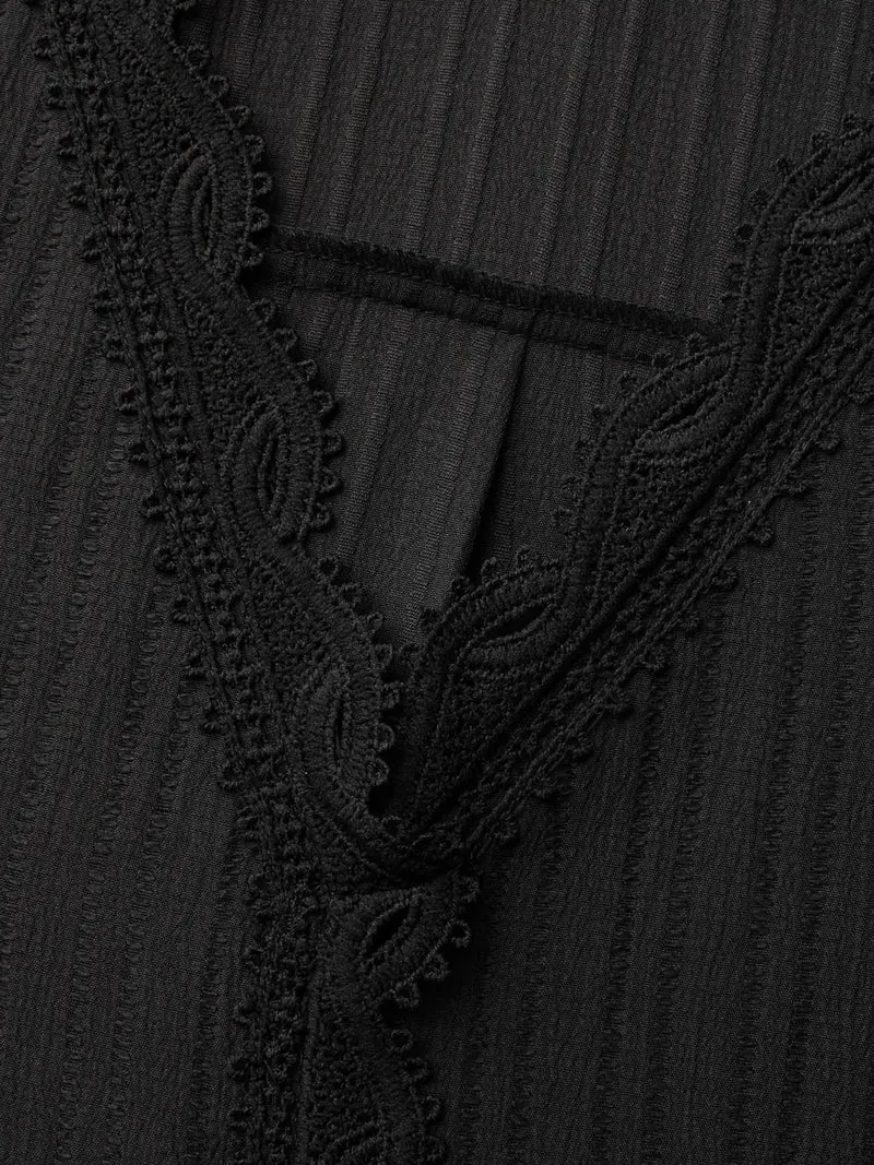 Textured Lace Patchwork Pleated Blouse