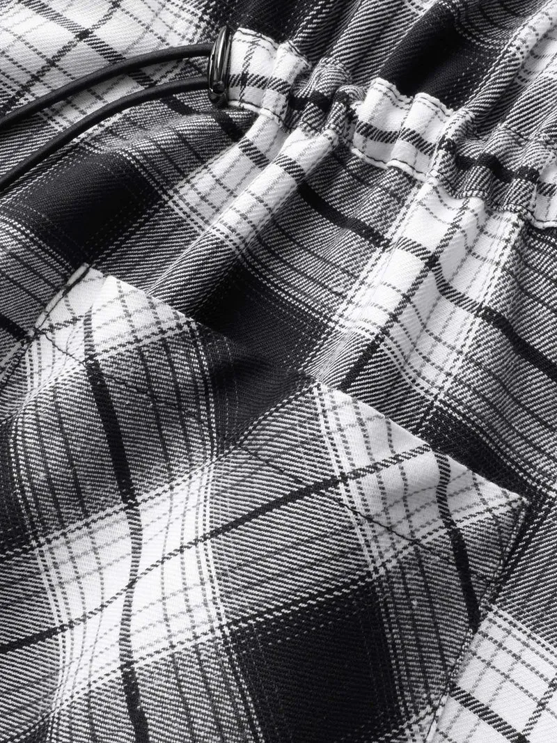 Plaid Drawstring Patched Pocket Coat
