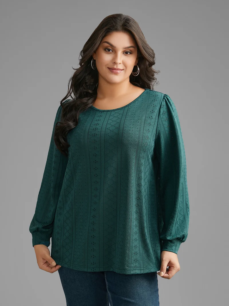 Plain Textured Lantern Sleeve T-shirt