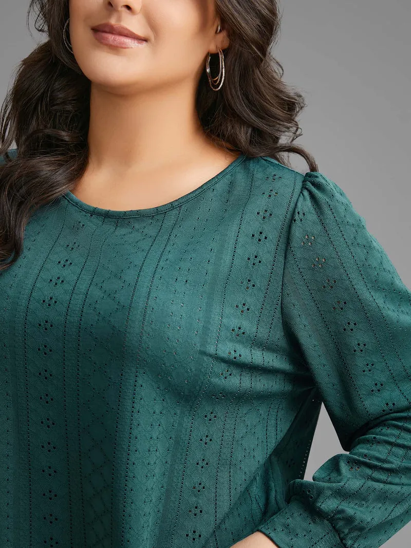 Plain Textured Lantern Sleeve T-shirt