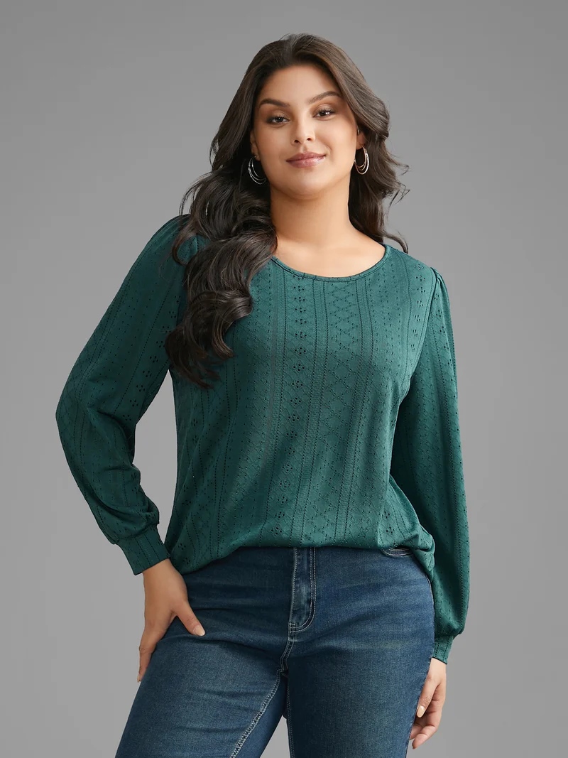 Plain Textured Lantern Sleeve T-shirt