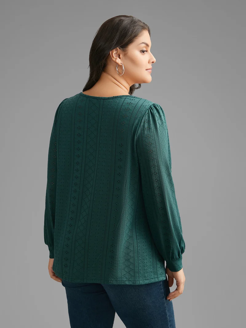 Plain Textured Lantern Sleeve T-shirt