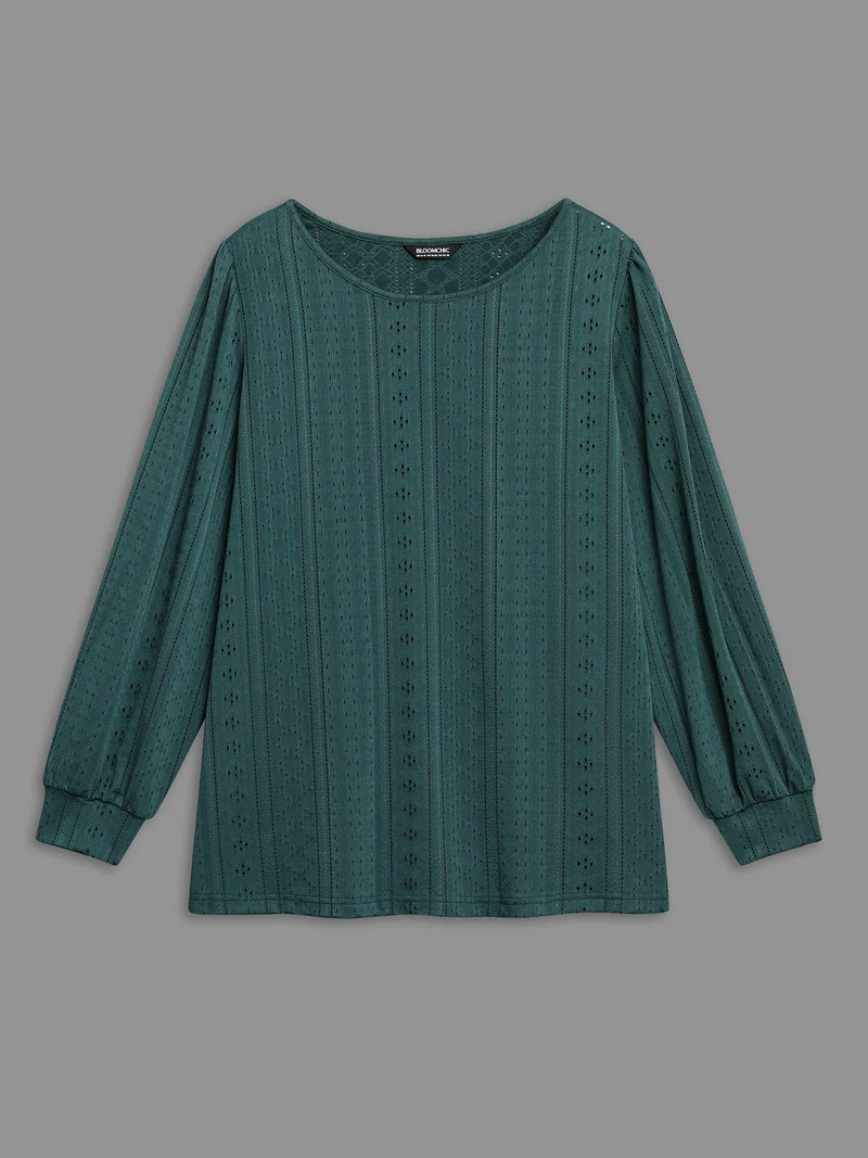 Plain Textured Lantern Sleeve T-shirt
