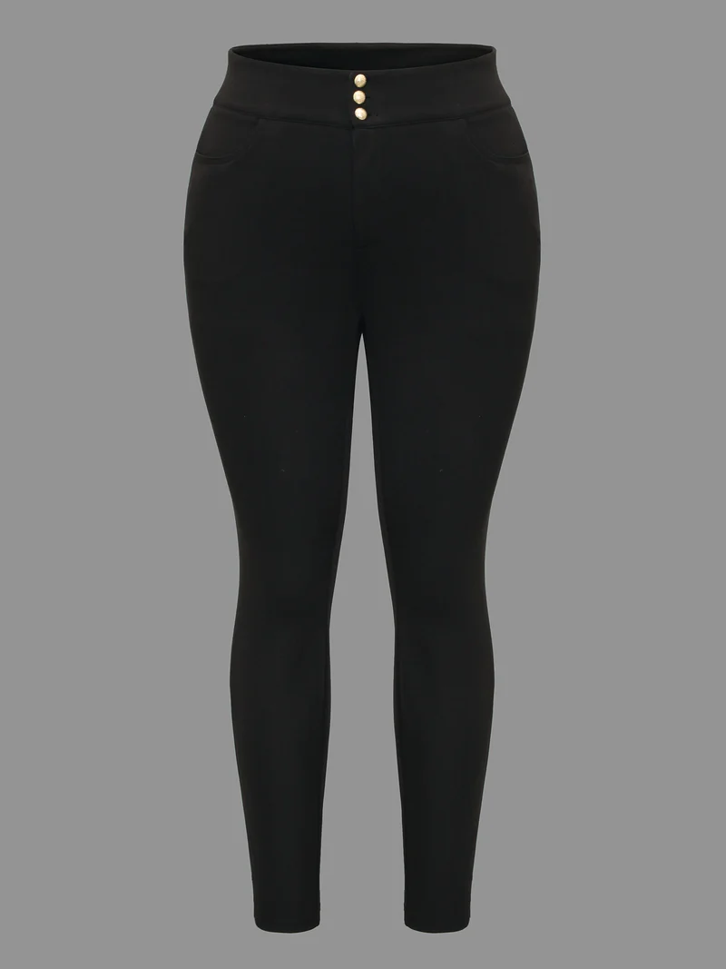 Mid Rise Buckle Detail Skinny Pants