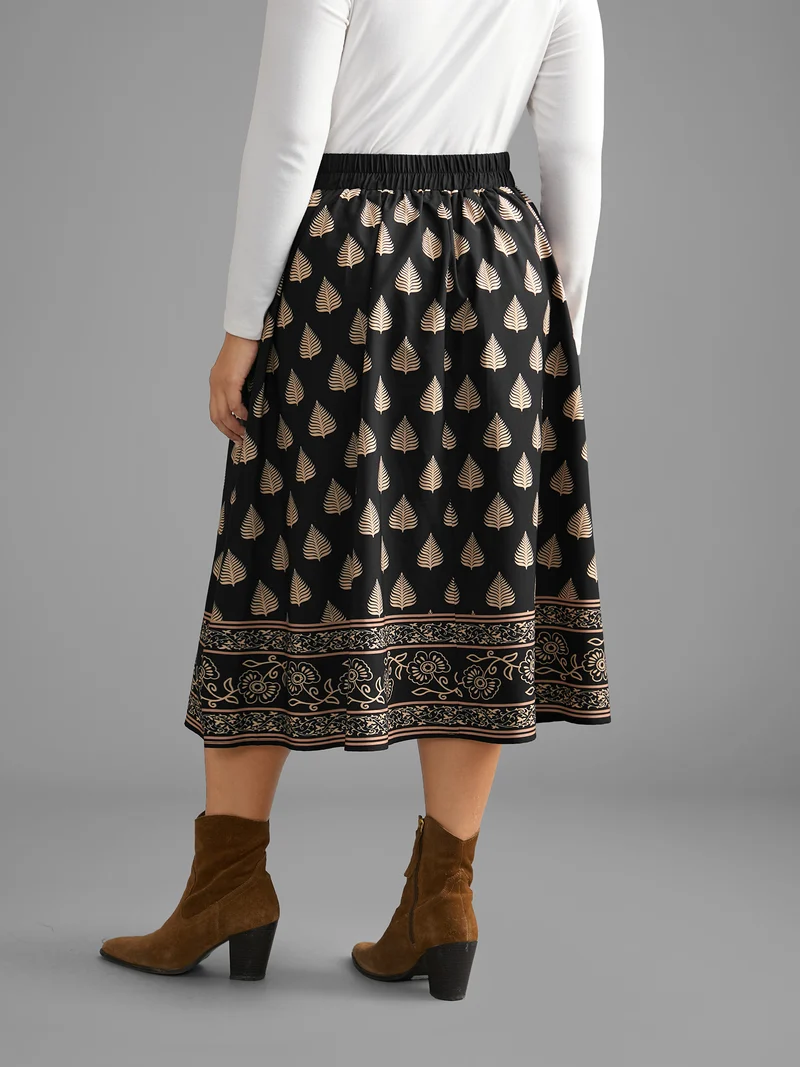 Boho Print Elastic Waist Pocket Skirt