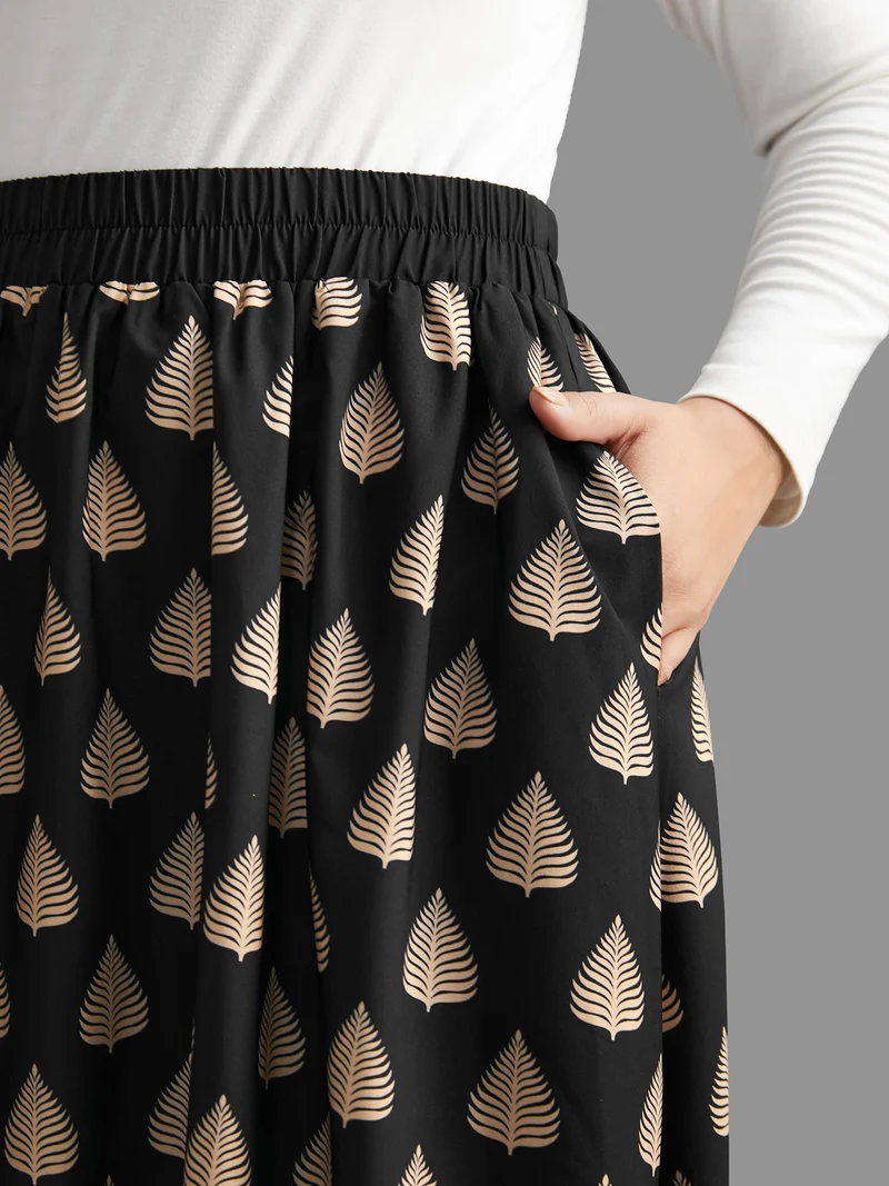 Boho Print Elastic Waist Pocket Skirt