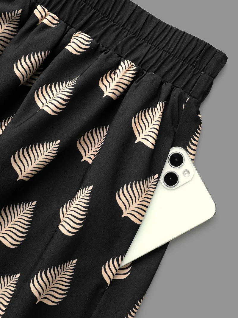 Boho Print Elastic Waist Pocket Skirt