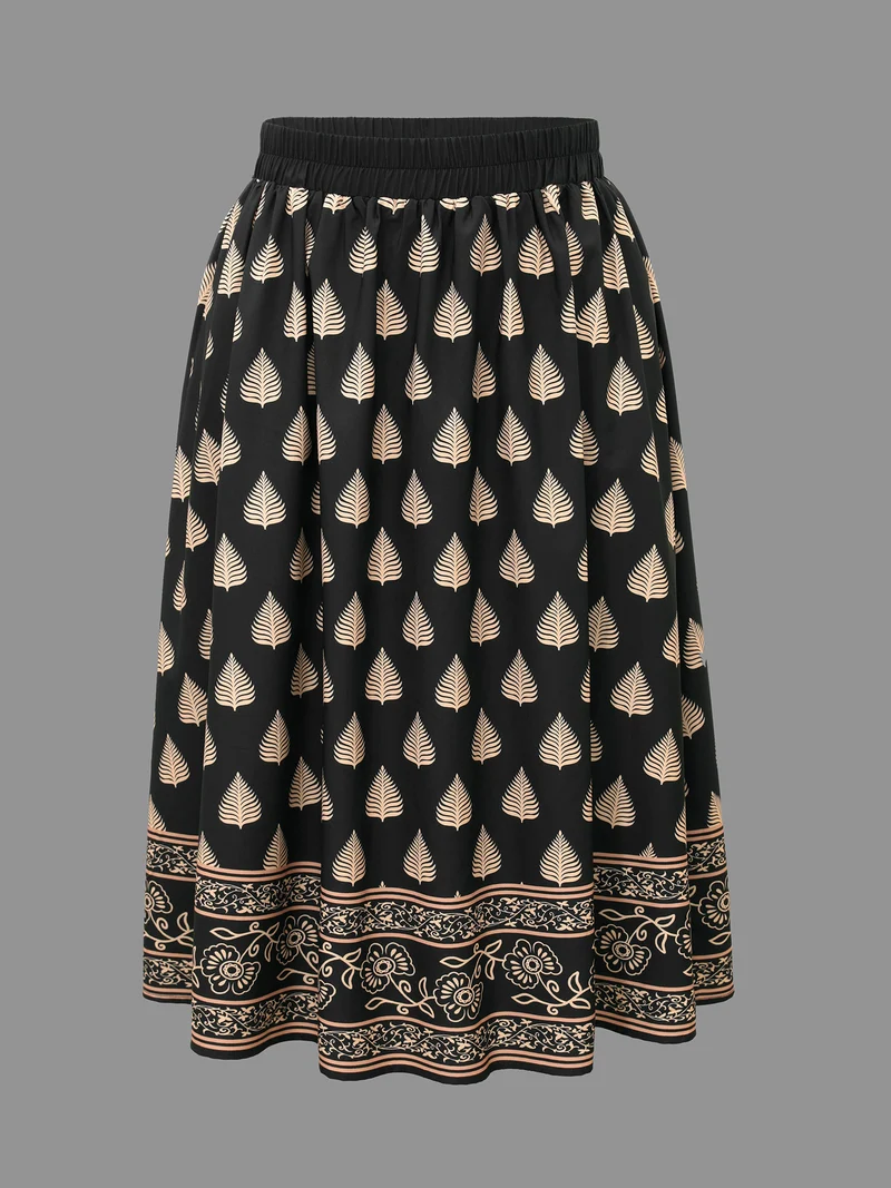 Boho Print Elastic Waist Pocket Skirt