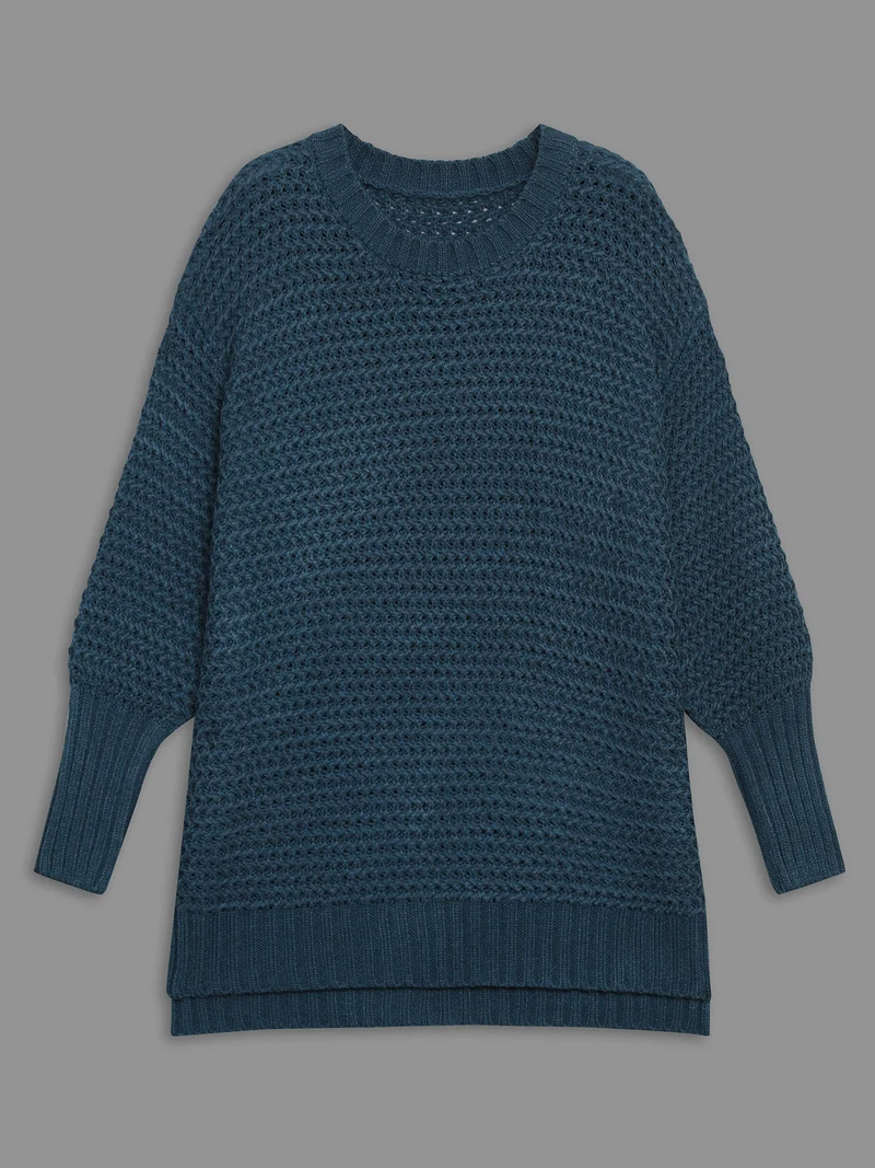 Texture Drop Shoulder Split Hem Pullover