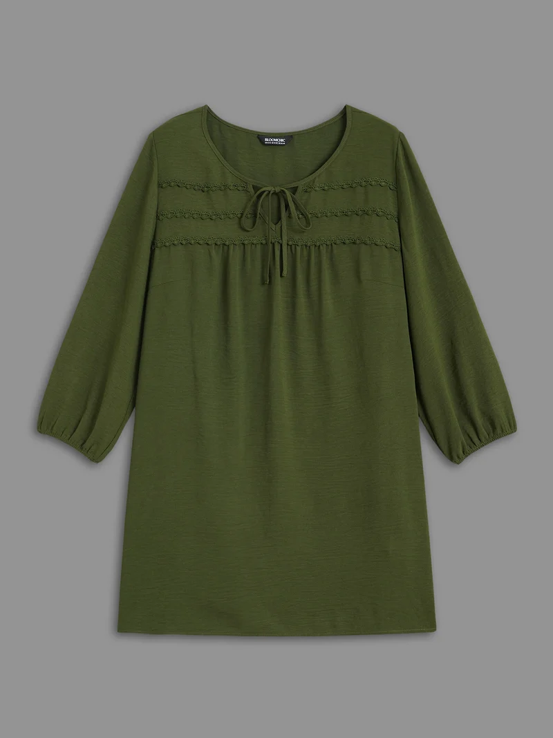 Woven Ribbon Tie Knot Gathered Blouse