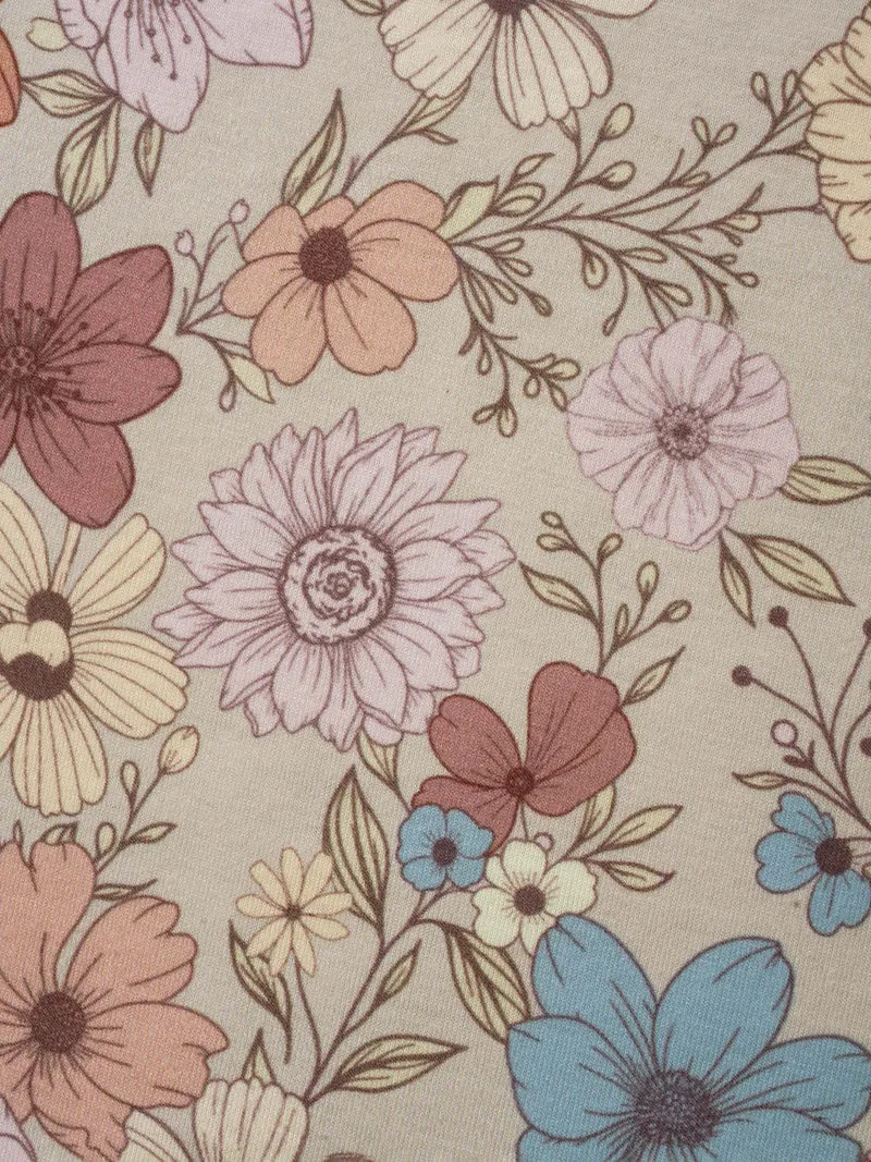 Crew Neck Floral Print Stretchy T-Shirt