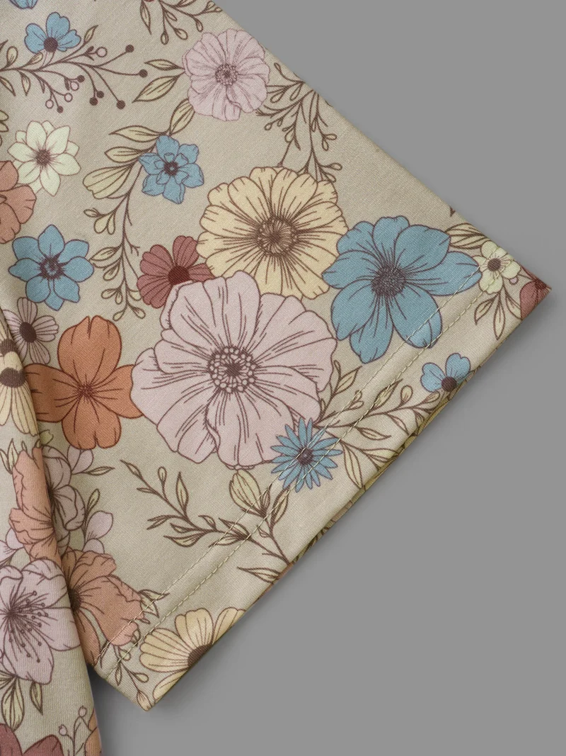 Crew Neck Floral Print Stretchy T-Shirt