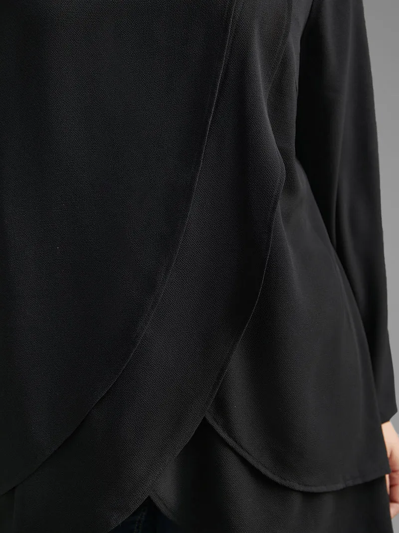 Crew Neck Wrap Tiered Ruffles Blouse