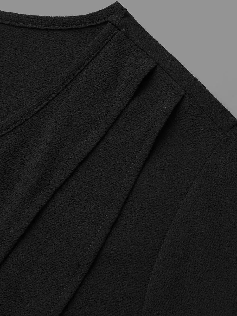 Crew Neck Wrap Tiered Ruffles Blouse