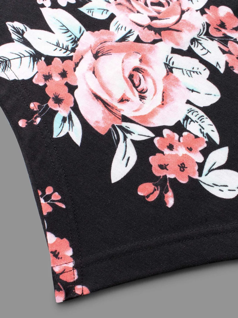 Floral Print Shoulder Cut-Out T-shirt