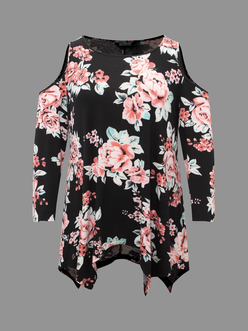 Floral Print Shoulder Cut-Out T-shirt