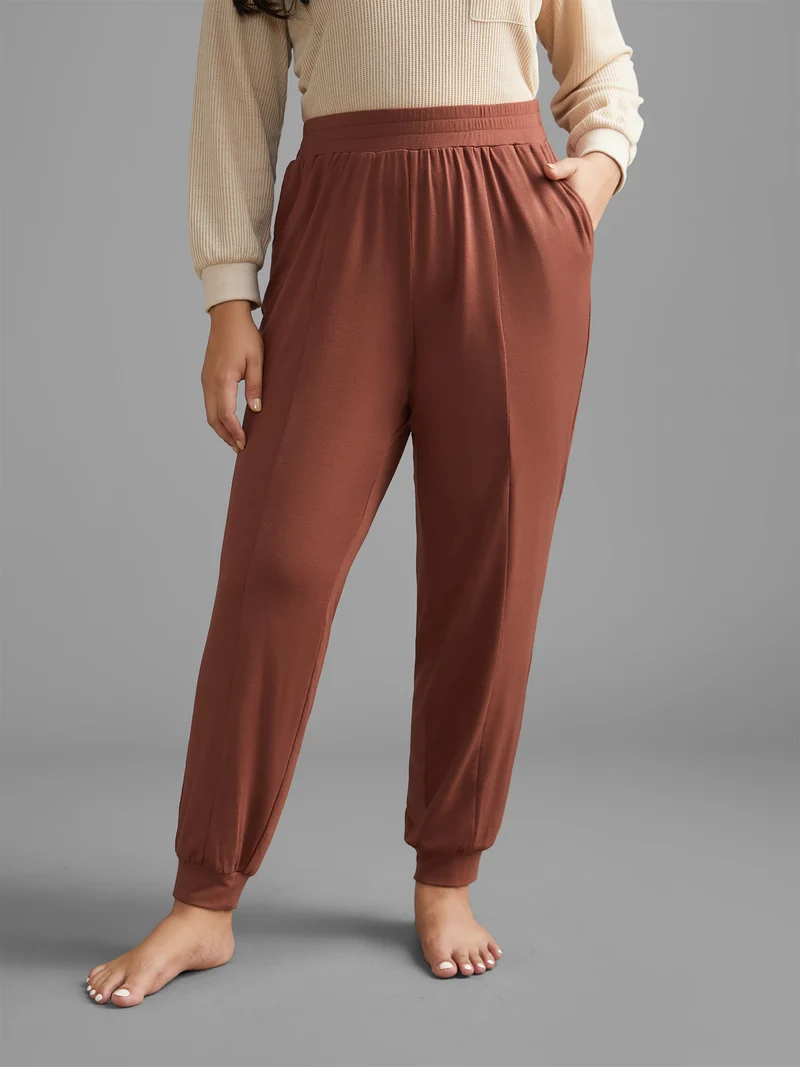 Solid Elastic Waist Gathered Lounge Bottoms