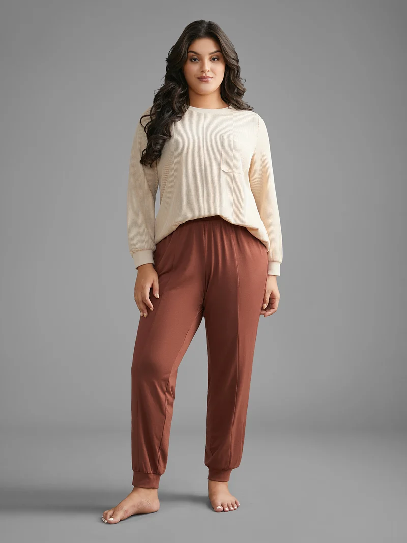 Solid Elastic Waist Gathered Lounge Bottoms