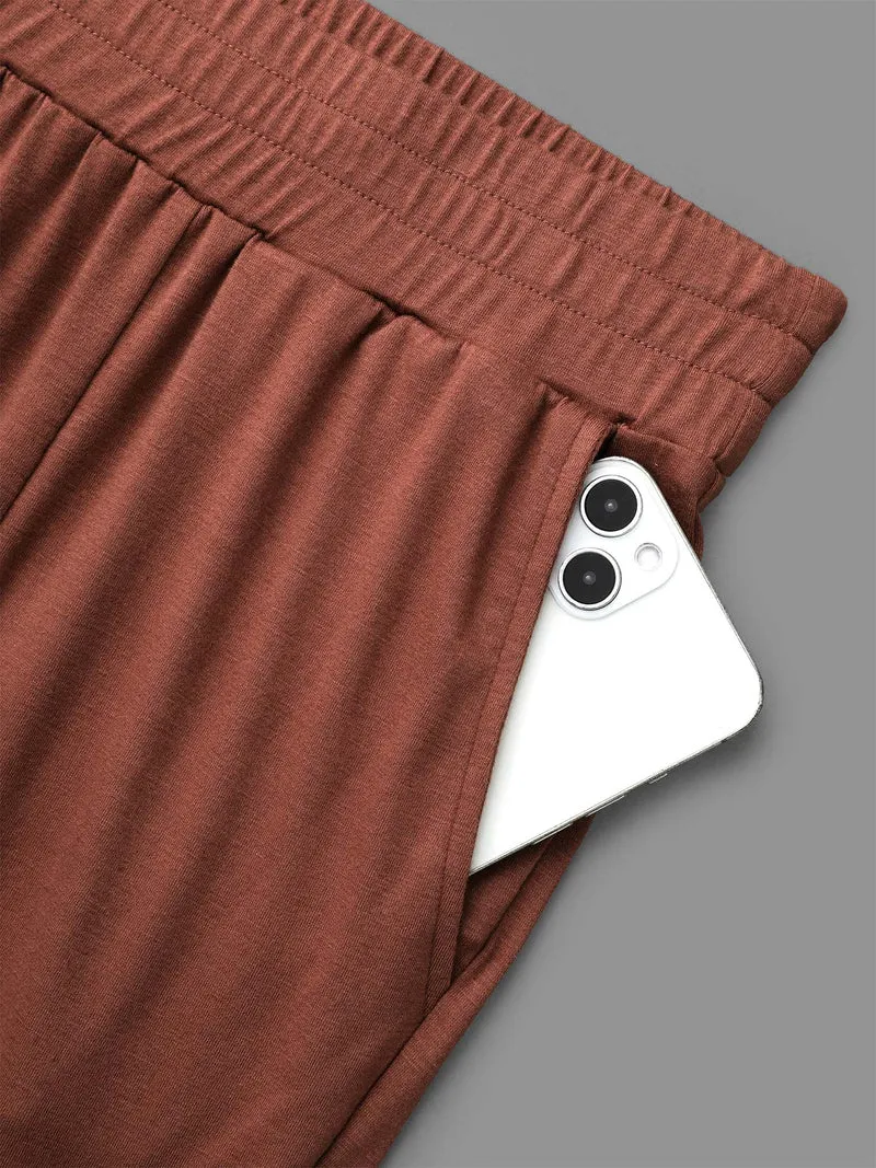 Solid Elastic Waist Gathered Lounge Bottoms