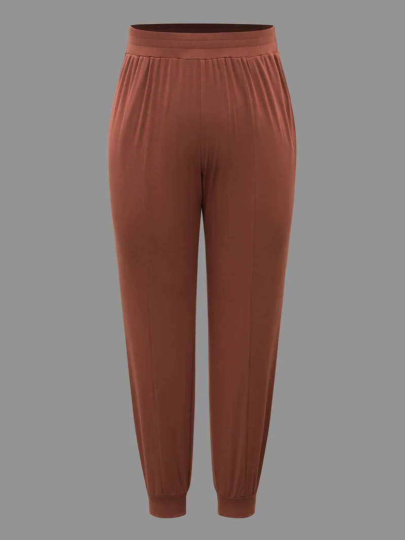 Solid Elastic Waist Gathered Lounge Bottoms