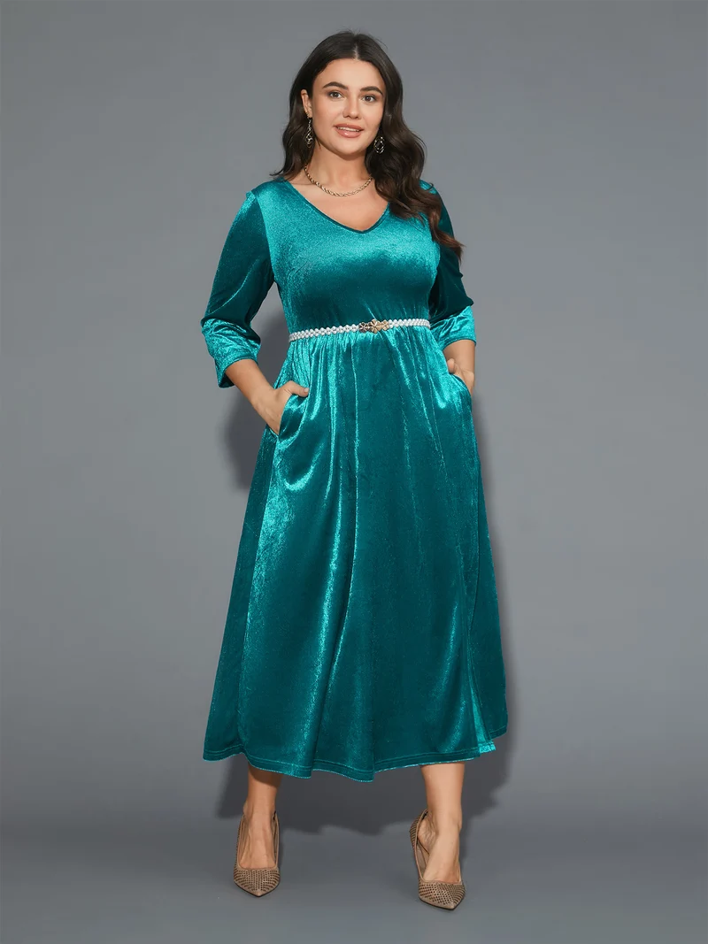 Velvet V-Neck Side Slit Maxi Dress