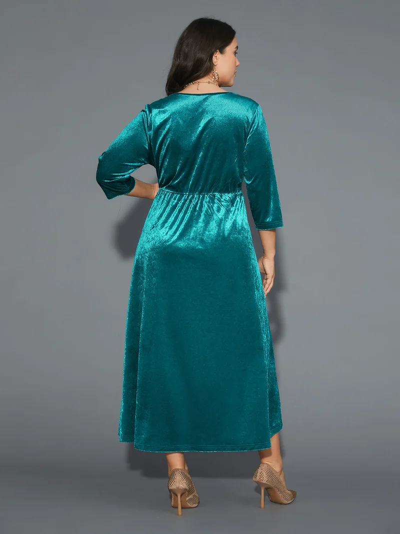 Velvet V-Neck Side Slit Maxi Dress
