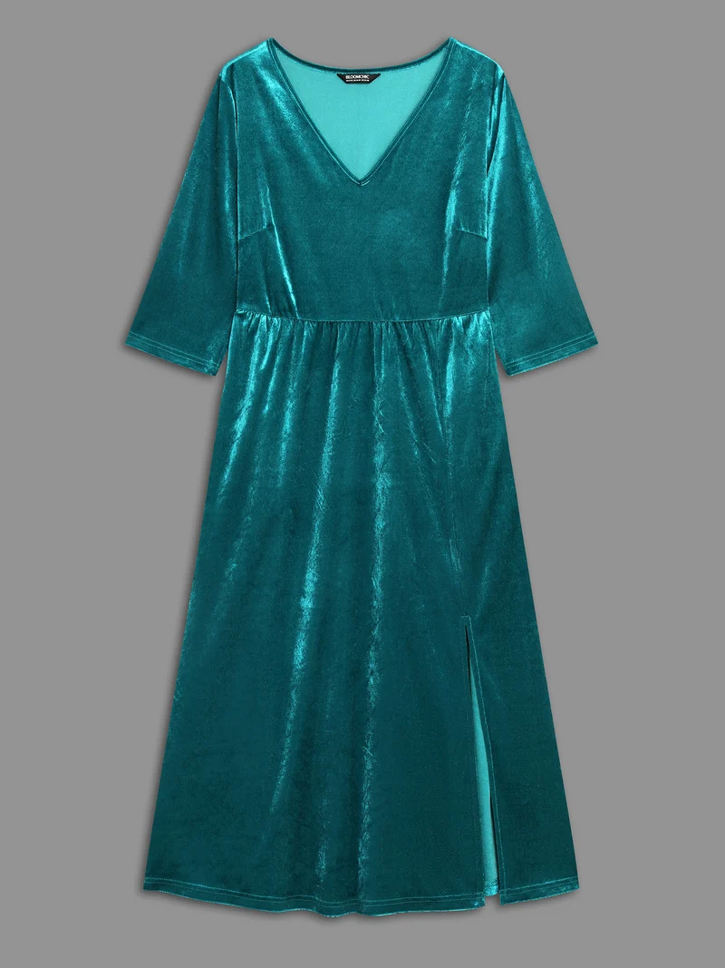 Velvet V-Neck Side Slit Maxi Dress