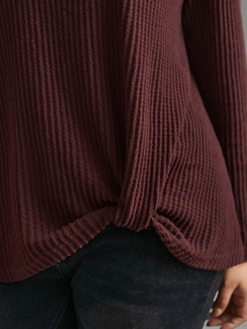 Round Neck Waffle Knit Twist Front T-shirt