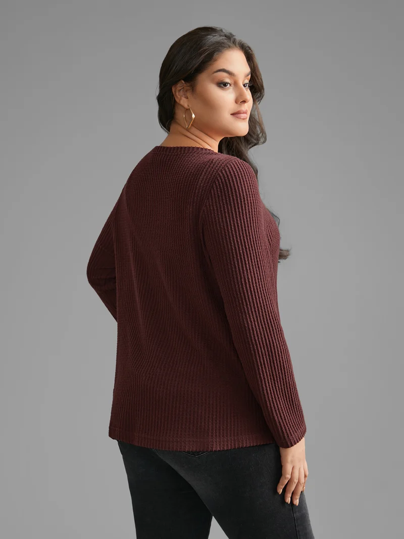 Round Neck Waffle Knit Twist Front T-shirt
