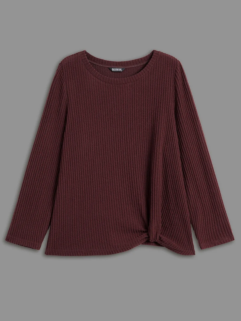 Round Neck Waffle Knit Twist Front T-shirt