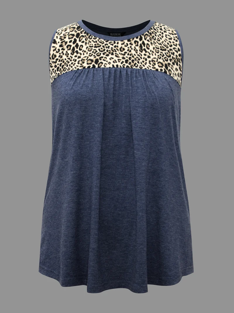 Leopard Print Patchwork Gathered Tank Top