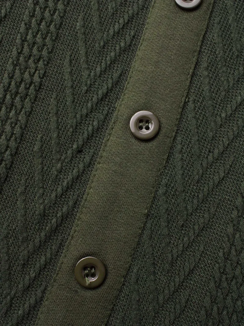 Textured Patchwork Button Detail Midi Dress