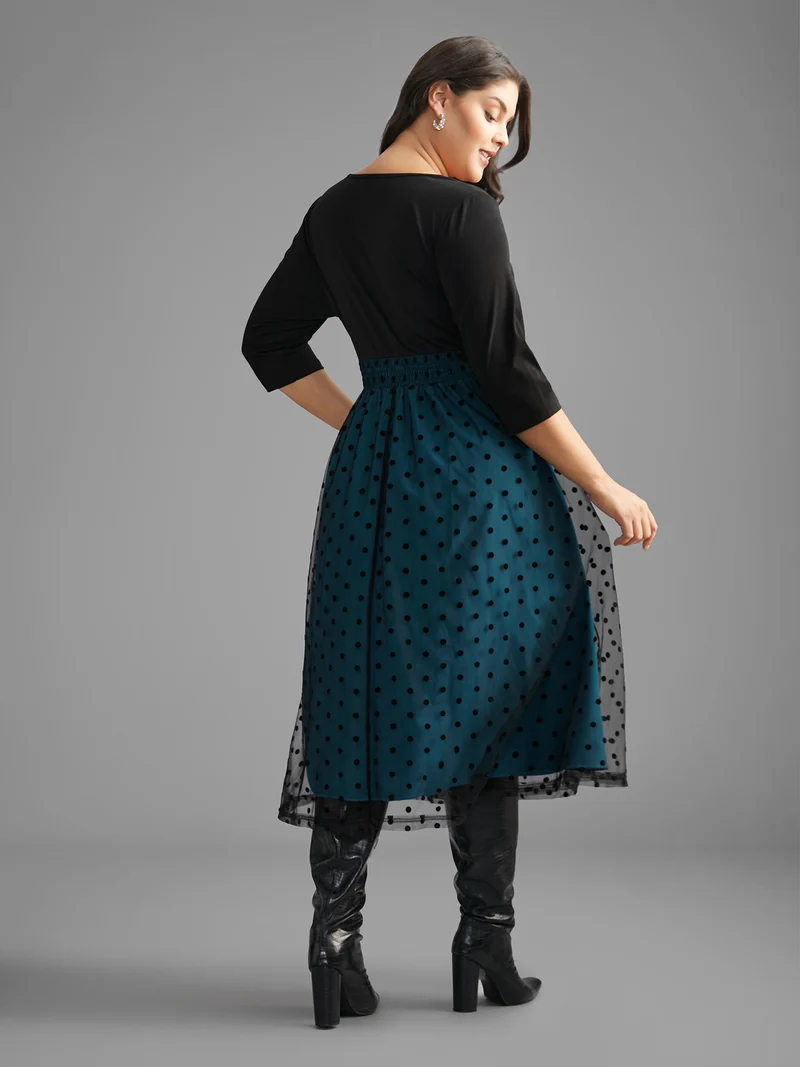Polka Dot Flocking Mesh Patchwork Dress