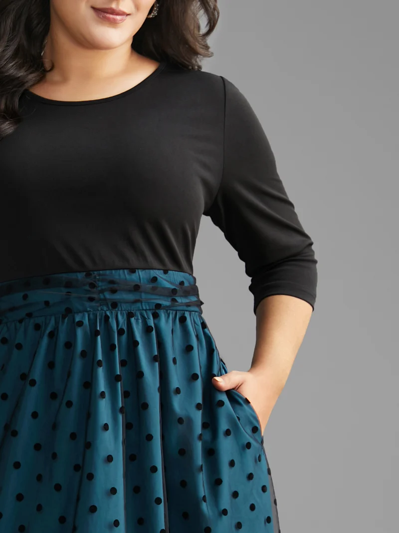 Polka Dot Flocking Mesh Patchwork Dress
