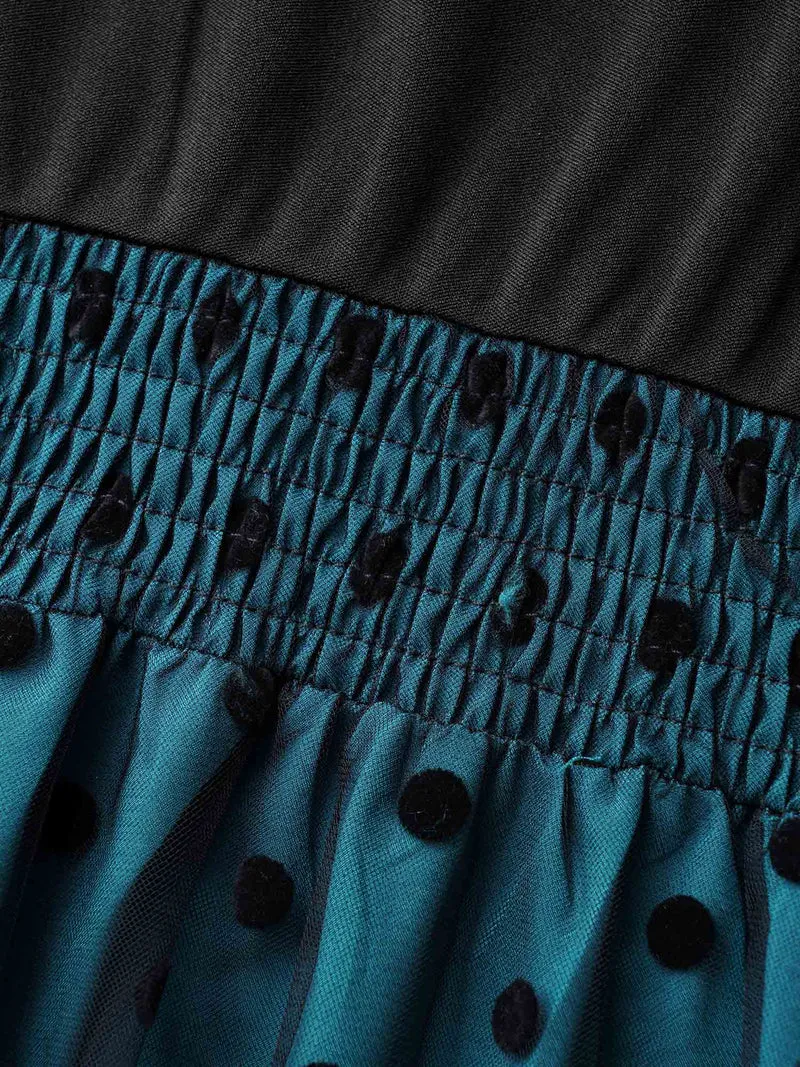 Polka Dot Flocking Mesh Patchwork Dress
