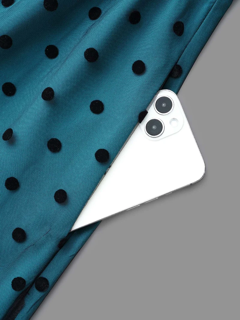 Polka Dot Flocking Mesh Patchwork Dress