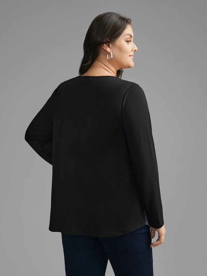 V Neck Colorblock Contrast Button Up T-shirt
