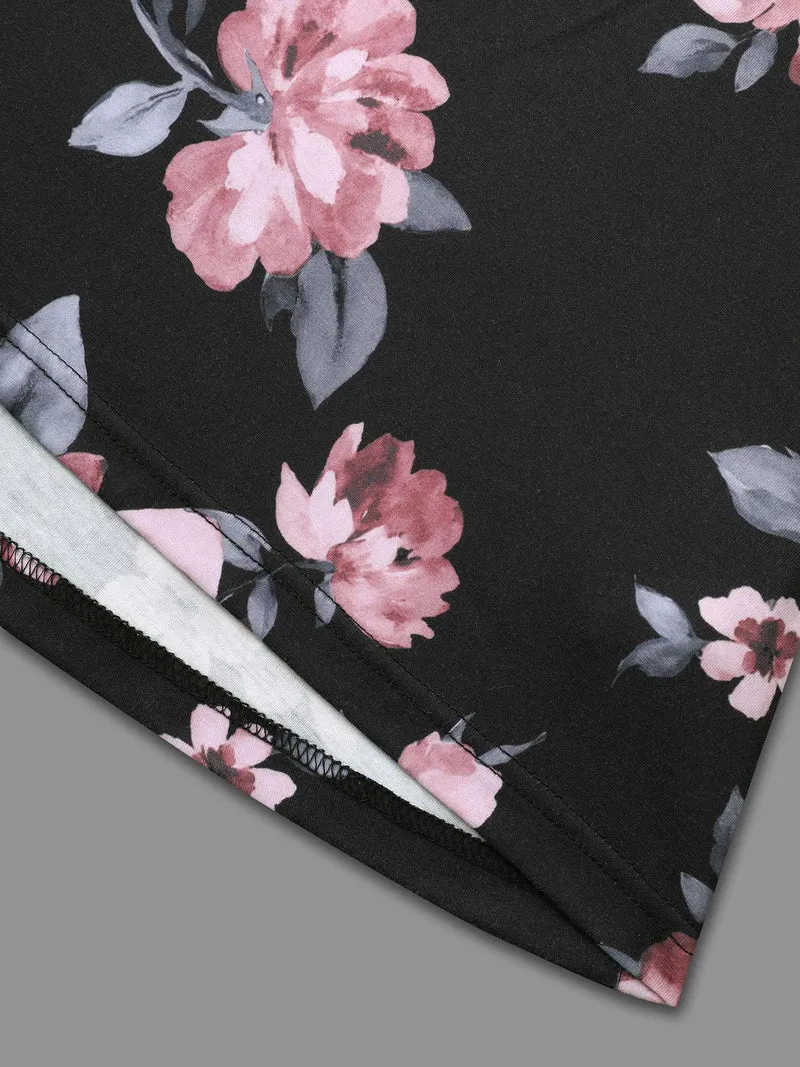 Floral Round Neck Asymmetrical Hem T-shirt