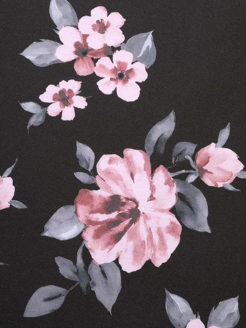 Floral Round Neck Asymmetrical Hem T-shirt
