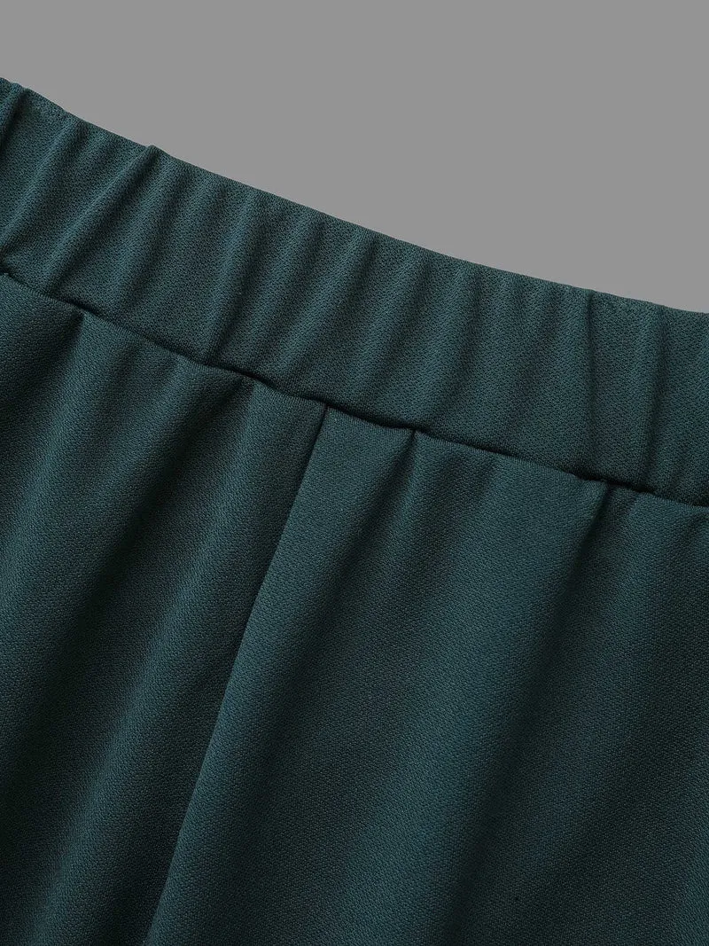 Solid Elastic Waist Wide Leg Pants