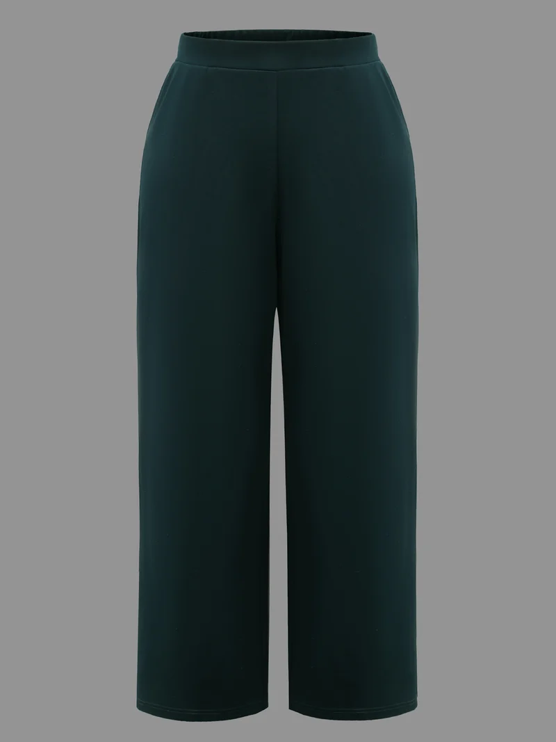 Solid Elastic Waist Wide Leg Pants