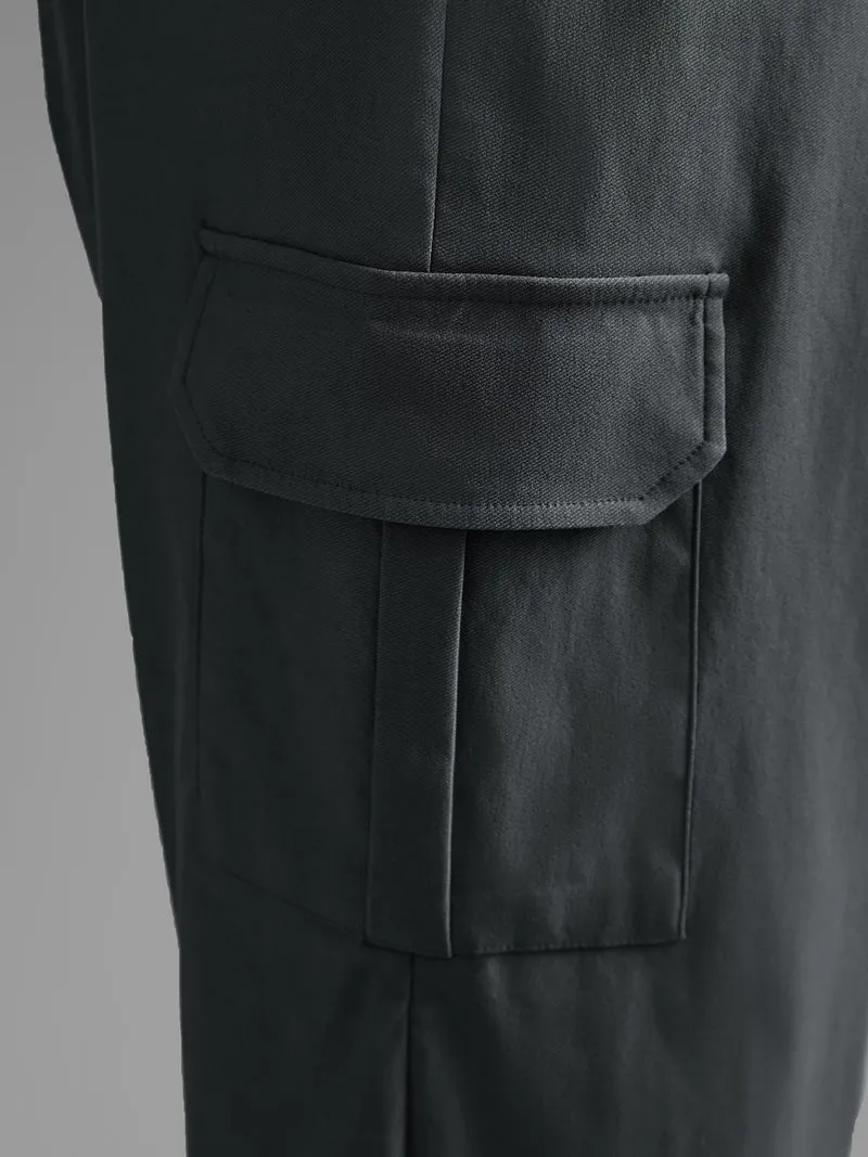 Solid Elastic Waist Patched Pocket Pants