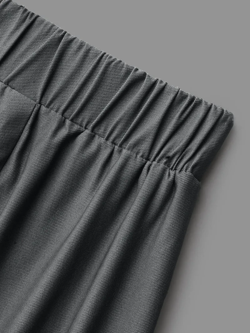 Solid Elastic Waist Patched Pocket Pants