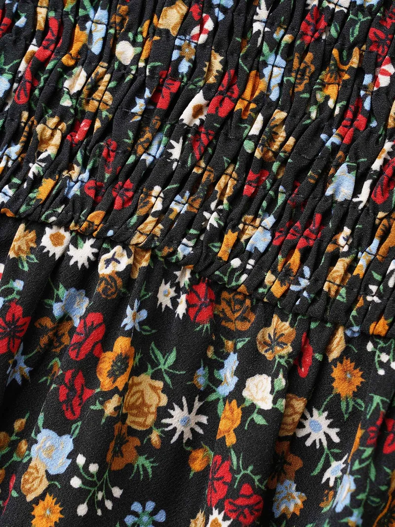 Ditsy Floral V Neck Shirred Blouse