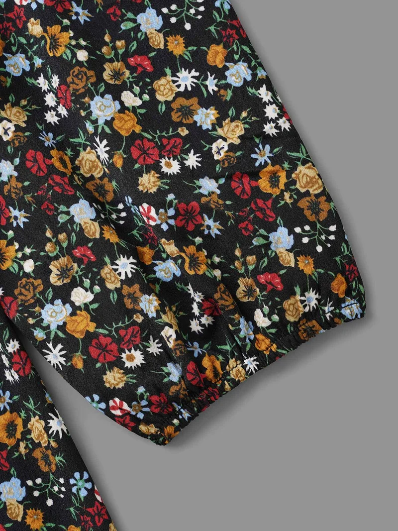Ditsy Floral V Neck Shirred Blouse