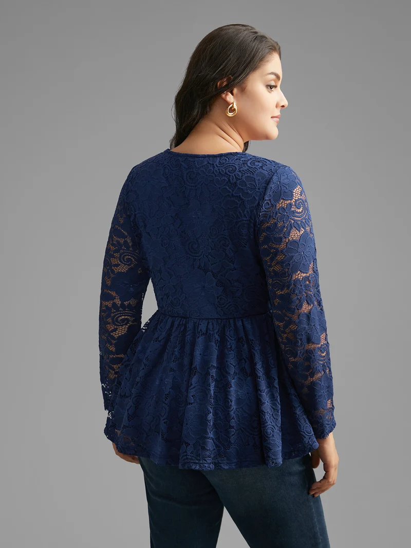 Crochet Lace Mesh Ruched Jersey Top