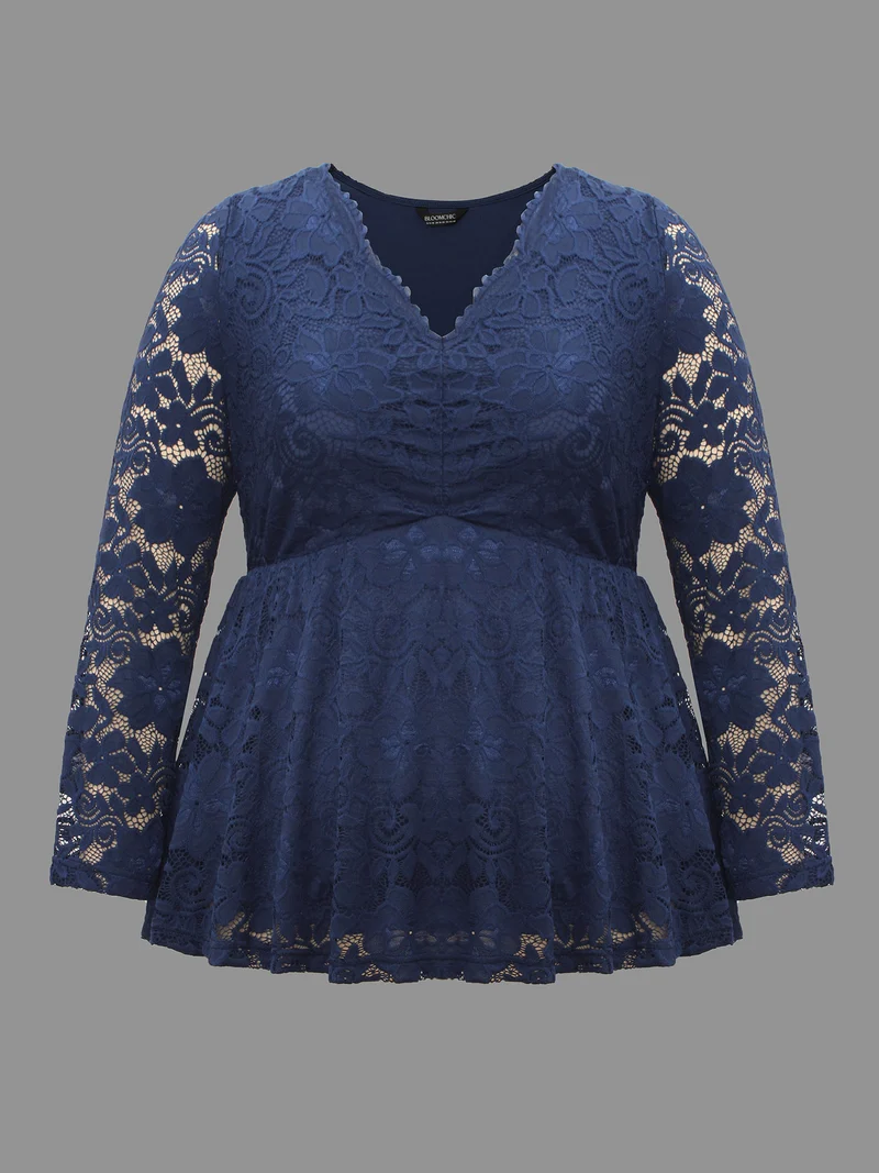 Crochet Lace Mesh Ruched Jersey Top