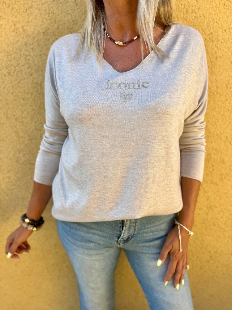 Pull fin Iconic beige