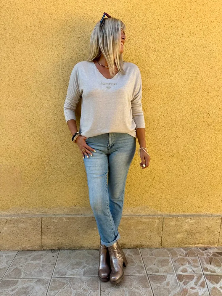 Pull fin Iconic beige