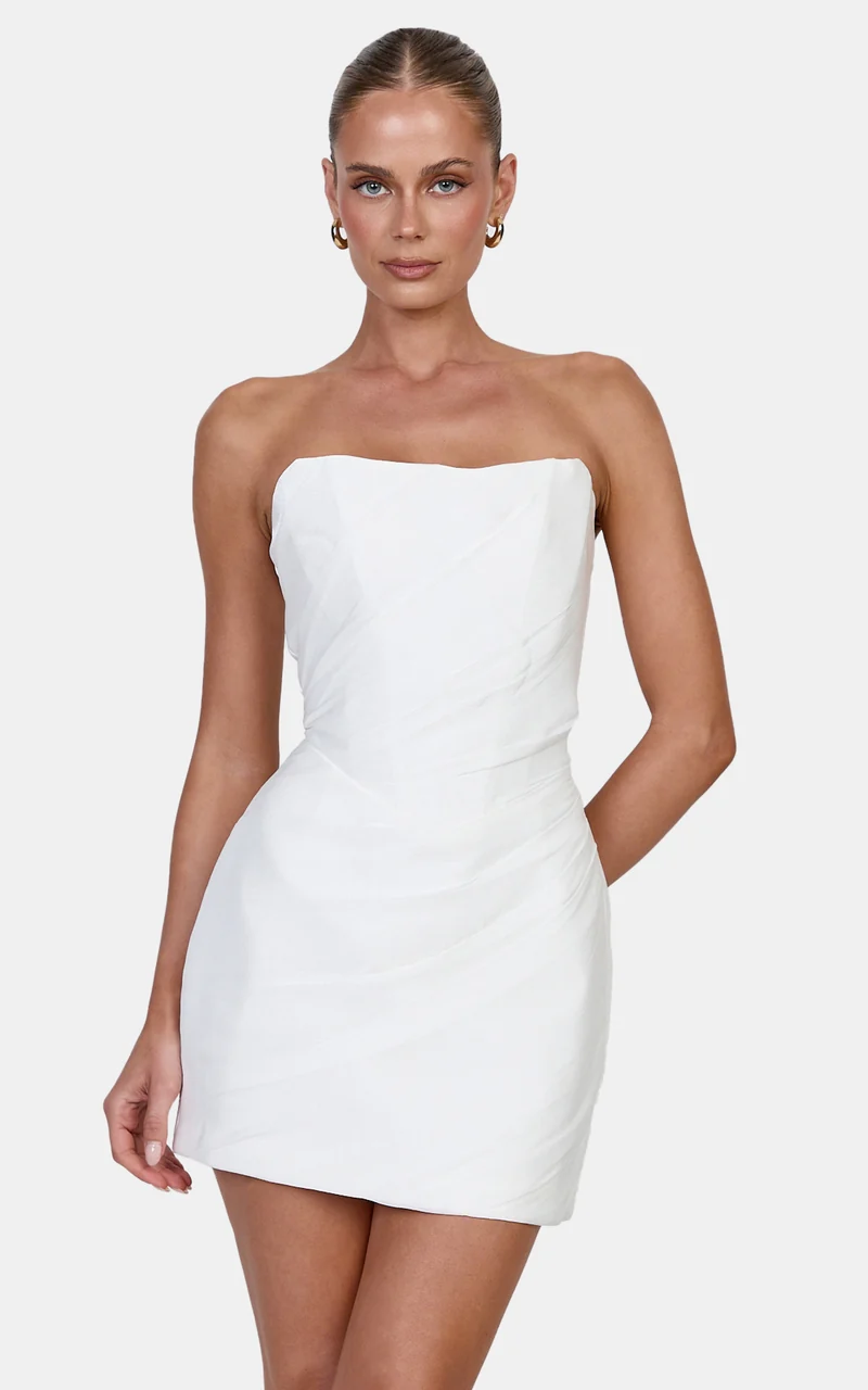 Zella Mini Dress - Strapless Corset Bodice Dress in White